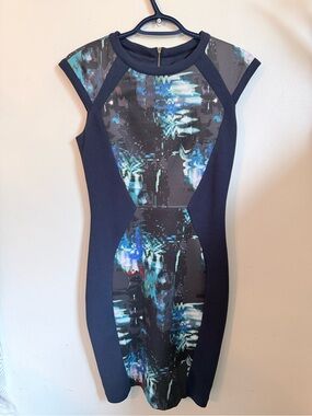 Pink Martini Navy Dress with Blue-Green Abstract Print Size XS